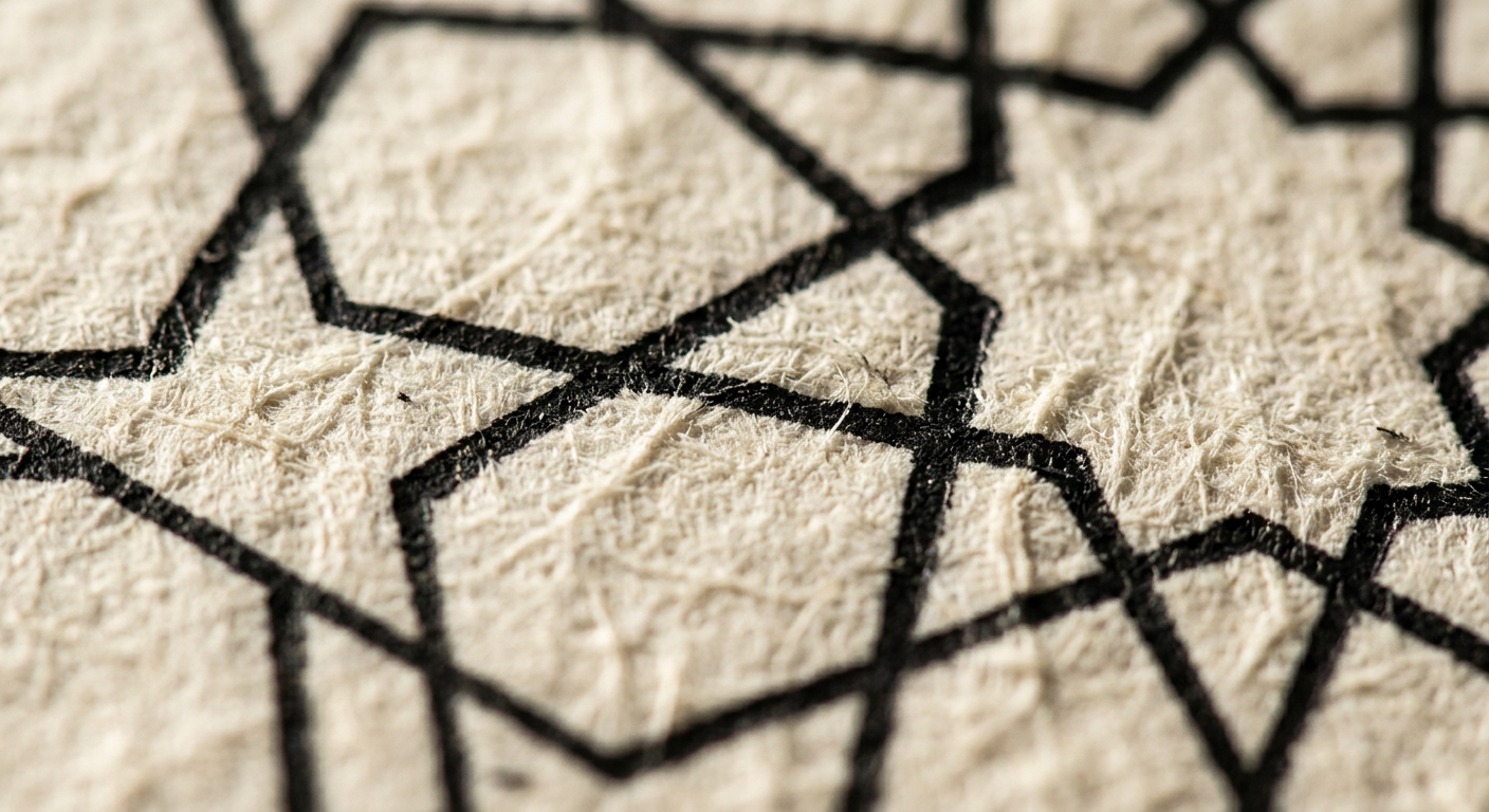 Macro detail of black ink line work on cotton paper texture